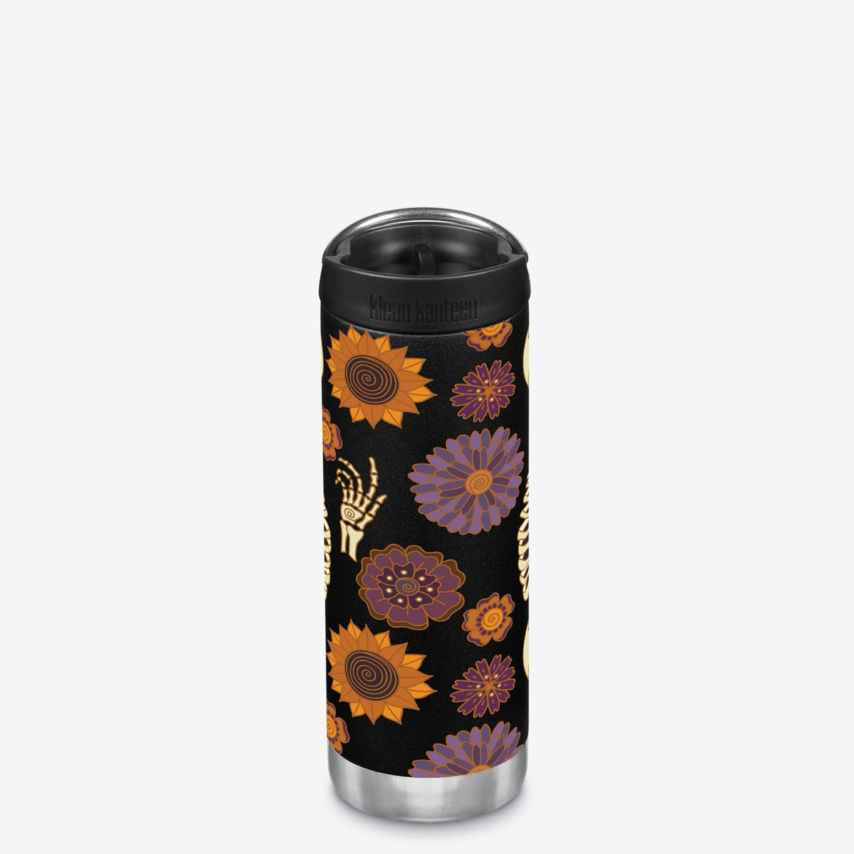 16oz TKWide with Café Cap - Skeleton Flowers